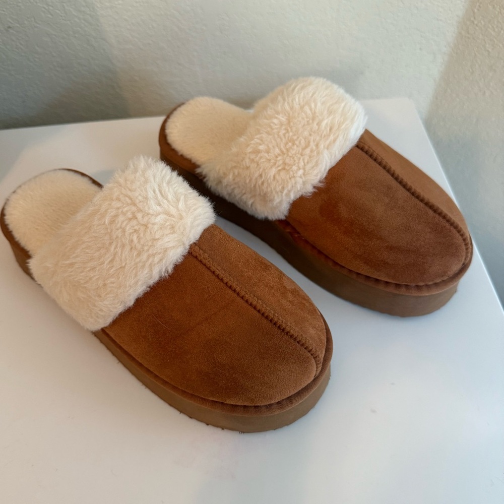Cozy Brown and Cream Platform Slippers
